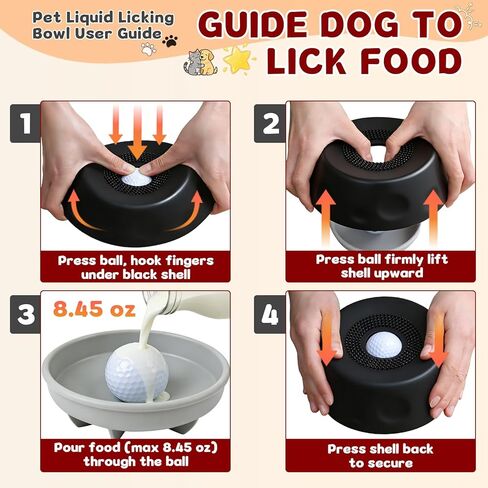 Dog Liquid Slow Feeder Bowl with Rolling Ball, Slow Feeder Bowl for Liquid Treats, Non-Spill Dog Licking Bowl Designed for Anxiety Relief, Interactive Dog Licking Toy, Black in Kuwait