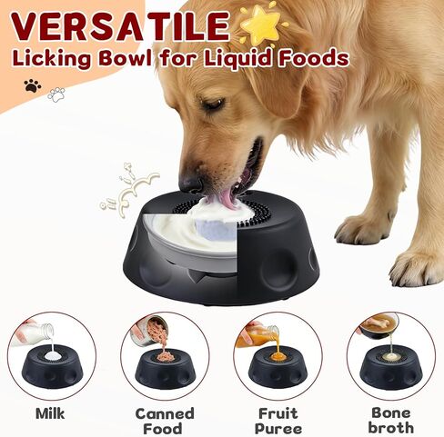 Dog Liquid Slow Feeder Bowl with Rolling Ball, Slow Feeder Bowl for Liquid Treats, Non-Spill Dog Licking Bowl Designed for Anxiety Relief, Interactive Dog Licking Toy, Black in Kuwait