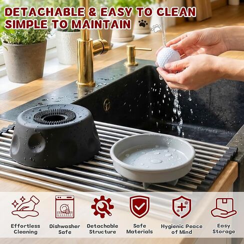Dog Liquid Slow Feeder Bowl with Rolling Ball, Slow Feeder Bowl for Liquid Treats, Non-Spill Dog Licking Bowl Designed for Anxiety Relief, Interactive Dog Licking Toy, Black in Kuwait