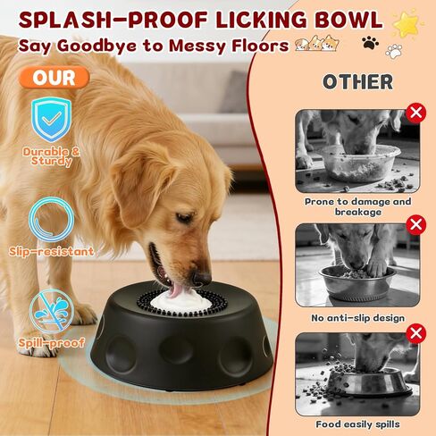 Dog Liquid Slow Feeder Bowl with Rolling Ball, Slow Feeder Bowl for Liquid Treats, Non-Spill Dog Licking Bowl Designed for Anxiety Relief, Interactive Dog Licking Toy, Black in Kuwait