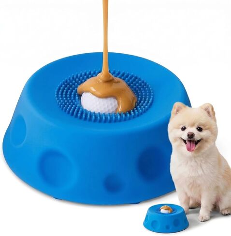 Lick and Roll Bowl for Dogs with Rolling Ball - Upgraded Interactive Slow Feeder Dog Lick Bowl with Ball for Liquid Treats Bone Broth Yogurt - Anti Slip Calming Dog Anxiety Enrichment Lick Bowl Yellow in Kuwait