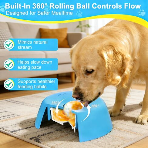 Slow Feeder Dog Bowl for Liquid Treats – Rolling Ball Dog Lick Bowl, Easy-Clean Puppy Lick Toy for Bone Broth, Yogurt & Post-op Nutrition, Best Used on Carpet or with Non-Slip Mat in Kuwait
