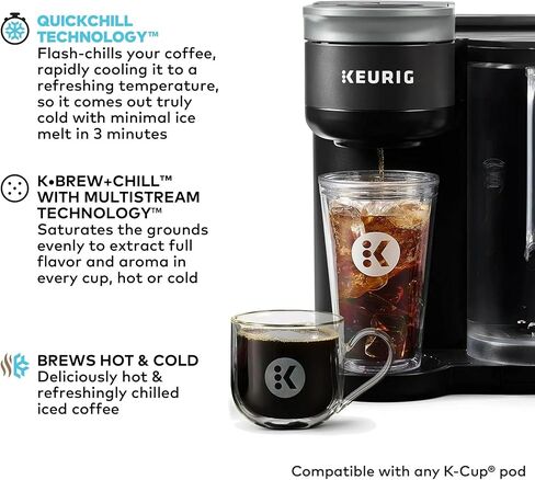 Keurig K-Brew+Chill ماكينة صنع القهوة K-Cup المثلجة أو الساخنة ذات الخدمة الفردية مع تقنية MultiStream وQuickChill، 70 أونصة. خزان قابل للإزالة، أسود (متجدد) in Kuwait