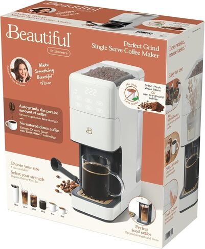 IT'S BRAZILIAN Beautiful Perfect Grind™ Programmable Single Serve Coffee Maker, White Icing by Drew Barrymore in Kuwait