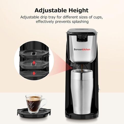 Bonsenkitchen 2 في 1 ماكينة صنع القهوة الفردية لكوب K والقهوة المطحونة، تخمير سريع (6-14 أونصة)، ماكينة قهوة كوب واحد مع كوب سفر، موفرة للمساحة للمنزل والمكتب والنوم in Kuwait