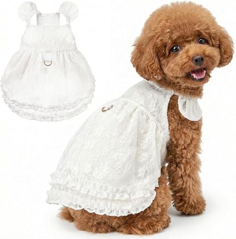 Dog Lace Dress with D-Ring Design Soft Dog Clothes Tulle Princess Pet Clothes for Small Medium Dogs Cats Girls in Kuwait