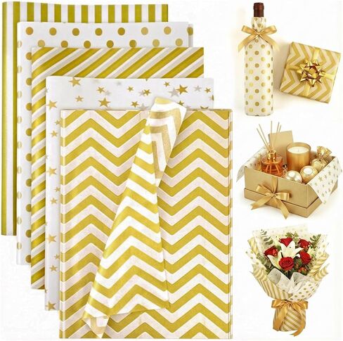 Koogel 100 Sheets Gold White Metallic Tissue Paper, 20 x 14 Inch Tissue Paper for Gift Bags Gift Wrapping Tissue Paper for DIY Crafts Graduation Birthday Christmas in Kuwait