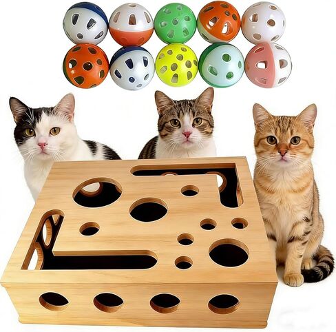 Cat Scratch Puzzle Enrichment Maze Box Wooden Nail File with Bell Ball Sandpaper Inside, Stress-Free Alternative to Nail Clippers and Grinders, for Cats that Hate Nail Trimming (Style-A) in Kuwait