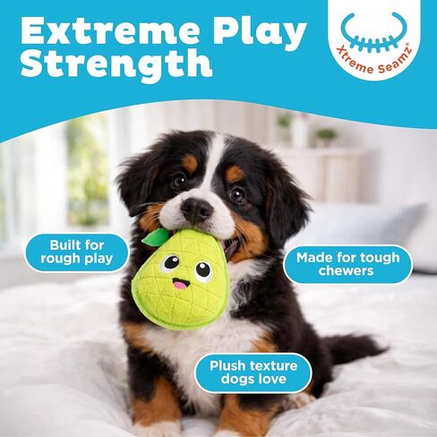 Outward Hound Xtreme Seamz Dog Toy, Reinforced Seams & Multiple Stitching, Durable Plush with Squeakers, Pear, 4.7" in Kuwait