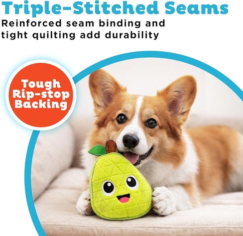 Outward Hound Xtreme Seamz Dog Toy, Reinforced Seams & Multiple Stitching, Durable Plush with Squeakers, Pear, 4.7" in Kuwait