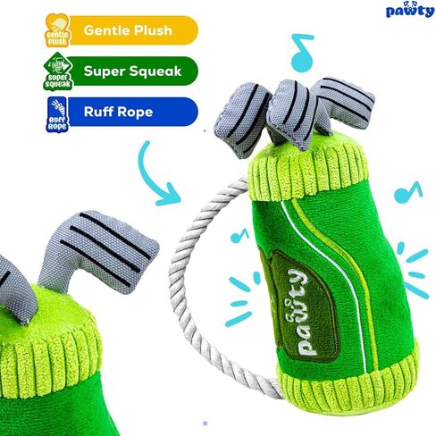 PAWTY Golf Bag Plush Dog Toy - Tug Rope & Squeaker Funny Interactive Golf-Themed Gift Dog Toy for Small & Medium Dogs, Durable Plush - Tug, Fetch & Chew Play in Kuwait