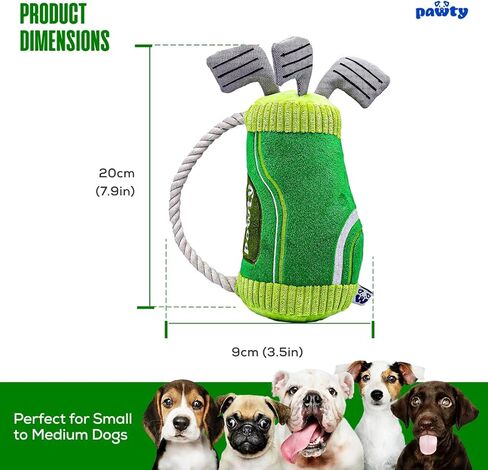PAWTY Golf Bag Plush Dog Toy - Tug Rope & Squeaker Funny Interactive Golf-Themed Gift Dog Toy for Small & Medium Dogs, Durable Plush - Tug, Fetch & Chew Play in Kuwait