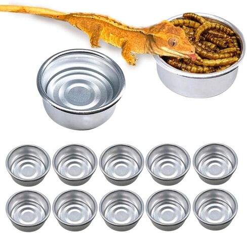 Tfwadmx 12Pcs Gecko Feeding Cups, 0.5oz Metal Reptile Food Cups, Crested Gecko Food Dish, Feeding Ledge Accessories for Small Lizards, Tarantulas in Kuwait