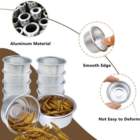 Tfwadmx 12Pcs Gecko Feeding Cups, 0.5oz Metal Reptile Food Cups, Crested Gecko Food Dish, Feeding Ledge Accessories for Small Lizards, Tarantulas in Kuwait