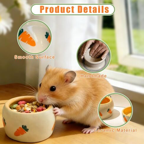 kathson 2 Pcs Hamtser Food Bowl, Guinea Pig Food Bowls, Ceramic Pet Bowl Small Animals Anti-Turning Water Bowls for Bunny Chinchilla Rat Hedgehog (M) in Kuwait