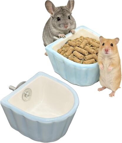 Chinchilla Food Bowl Ceramic Guinea Pig Cage Feeder Hanging Bunny Food Dish Small Animal Feeding Bowls for Syrian Hamster Ferret Gerbils (Yellow) in Kuwait