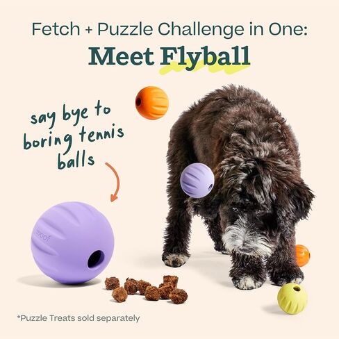 WOOF Flyball - 2-in-1 Fetch Ball and Dog Treat Dispenser Toy - Interactive Puzzle for Enrichment - Fits Standard Ball Launchers - Durable, Tooth-Friendly Rubber - The Perfect Dog Gift - 3 Pack in Saudi Arabia