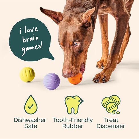 WOOF Flyball - 2-in-1 Fetch Ball and Dog Treat Dispenser Toy - Interactive Puzzle for Enrichment - Fits Standard Ball Launchers - Durable, Tooth-Friendly Rubber - The Perfect Dog Gift - 3 Pack in Saudi Arabia