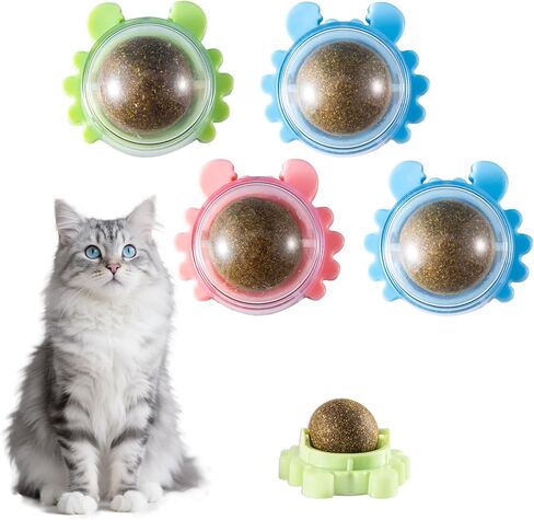 4 Pack Catnip Ball Toy 360° Organic Nips Mint Magic Stick on Wall Cat Nips for Cats Wall Catnip Rollerball Licking Ball Cat Nips for Cats Wall Catnip Rollerball Licking Ball in Kuwait
