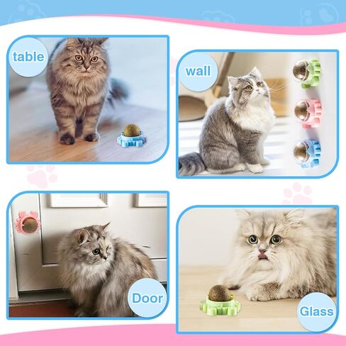 4 Pack Catnip Ball Toy 360° Organic Nips Mint Magic Stick on Wall Cat Nips for Cats Wall Catnip Rollerball Licking Ball Cat Nips for Cats Wall Catnip Rollerball Licking Ball in Kuwait