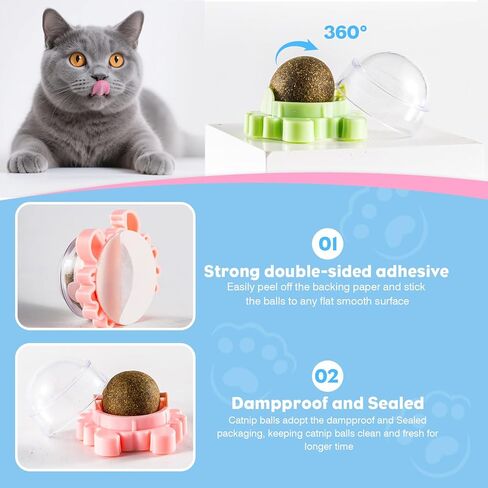4 Pack Catnip Ball Toy 360° Organic Nips Mint Magic Stick on Wall Cat Nips for Cats Wall Catnip Rollerball Licking Ball Cat Nips for Cats Wall Catnip Rollerball Licking Ball in Kuwait