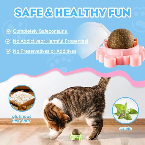 4 Pack Catnip Ball Toy 360° Organic Nips Mint Magic Stick on Wall Cat Nips for Cats Wall Catnip Rollerball Licking Ball Cat Nips for Cats Wall Catnip Rollerball Licking Ball in Kuwait