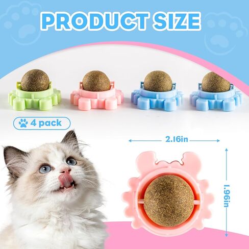 4 Pack Catnip Ball Toy 360° Organic Nips Mint Magic Stick on Wall Cat Nips for Cats Wall Catnip Rollerball Licking Ball Cat Nips for Cats Wall Catnip Rollerball Licking Ball in Kuwait