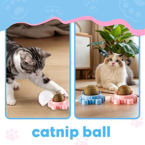 4 Pack Catnip Ball Toy 360° Organic Nips Mint Magic Stick on Wall Cat Nips for Cats Wall Catnip Rollerball Licking Ball Cat Nips for Cats Wall Catnip Rollerball Licking Ball in Kuwait