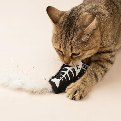 Halloween Cat Toys – 2-Pack Interactive Plush Fishbone and Mouse Bone Catnip Toys with Feather Tails for Indoor Cats in Kuwait