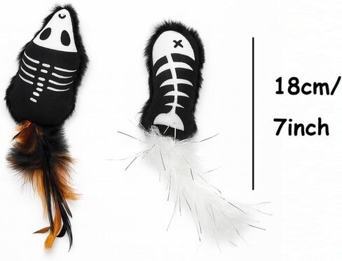 Halloween Cat Toys – 2-Pack Interactive Plush Fishbone and Mouse Bone Catnip Toys with Feather Tails for Indoor Cats in Kuwait