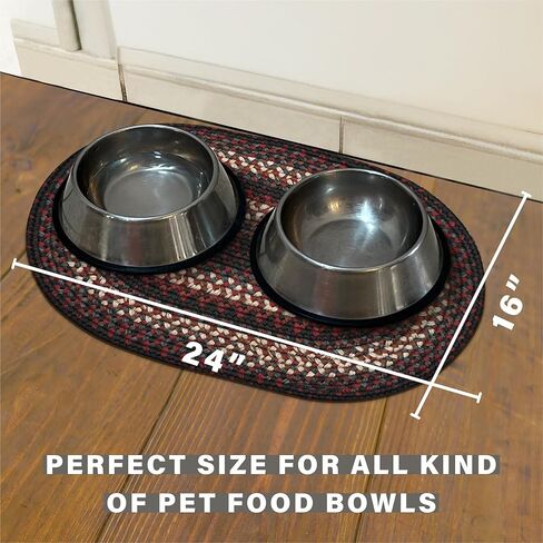 حصيرة Homespice Montgomery Cat and Dog Bowl مقاس 16 × 24 بيضاوية - سجادات طعام للكلاب قابلة للغسل في الغسالة ومقاومة للبقع in Kuwait