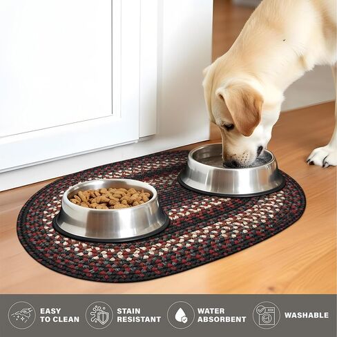 حصيرة Homespice Montgomery Cat and Dog Bowl مقاس 16 × 24 بيضاوية - سجادات طعام للكلاب قابلة للغسل في الغسالة ومقاومة للبقع in Kuwait