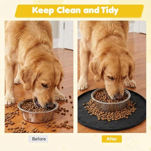 Silicone Dog Food Mat Small, 10.6'' Black Pet Food Mat, Round Dog Cat Foods Mats Small, Silicone Mats for Dogs Bowls, Waterproof Non-Slip Dogs Cat Water Bowl Placemat with Raised Edge in Kuwait