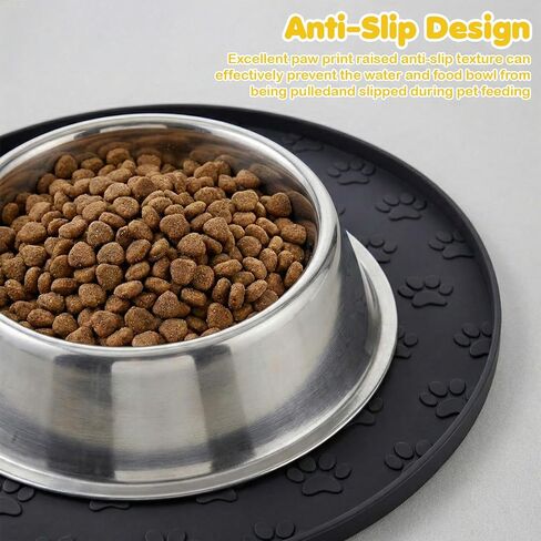 Silicone Dog Food Mat Small, 10.6'' Black Pet Food Mat, Round Dog Cat Foods Mats Small, Silicone Mats for Dogs Bowls, Waterproof Non-Slip Dogs Cat Water Bowl Placemat with Raised Edge in Kuwait