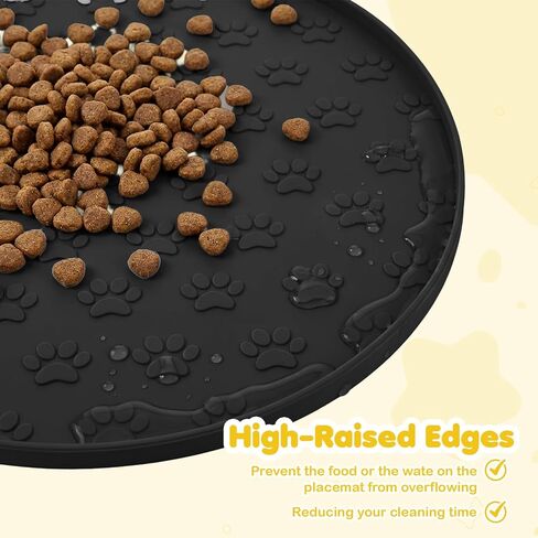 Silicone Dog Food Mat Small, 10.6'' Black Pet Food Mat, Round Dog Cat Foods Mats Small, Silicone Mats for Dogs Bowls, Waterproof Non-Slip Dogs Cat Water Bowl Placemat with Raised Edge in Kuwait