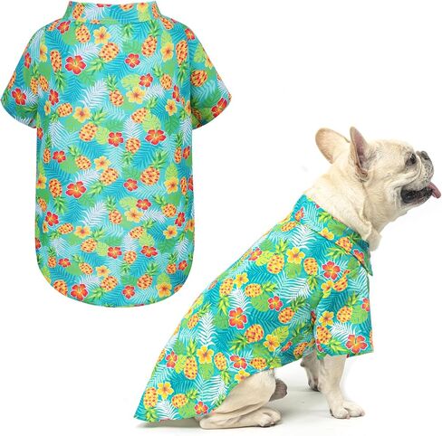 EXPAWLORER Dog Hawaiian Shirt - Dog Summer Clothes, Breathable Polo T-Shirts with Floral and Sea Island Pattern,Puppy Outfit,Shirt for Small Medium Large Dogs Boy and Girl in Hot Days,Light Blue,M in Kuwait