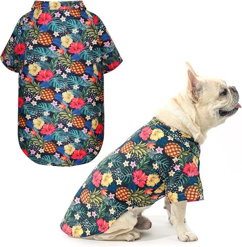 EXPAWLORER Dog Hawaiian Shirt - Dog Summer Clothes, Breathable Polo T-Shirts with Floral and Sea Island Pattern,Puppy Outfit,Shirt for Small Medium Large Dogs Boy and Girl in Hot Days,Light Blue,M in Saudi Arabia