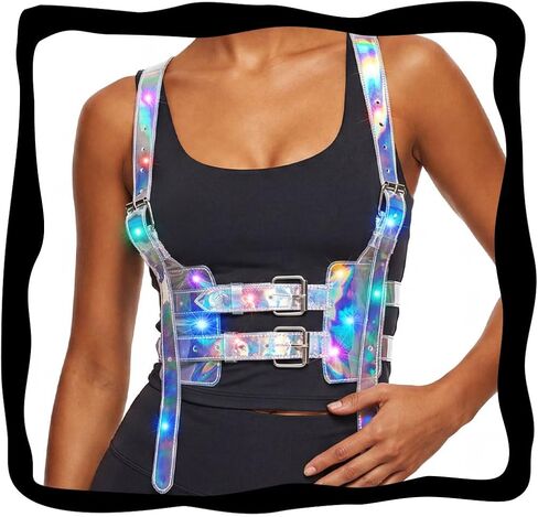 حزام خصر LED من Nicute يضيء حزام عريض وحزام خصر عصري ديسكو Rave أحزمة إكسسوارات قابلة للتعديل للنساء in Saudi Arabia