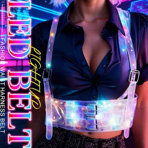 حزام خصر LED من Nicute يضيء حزام عريض وحزام خصر عصري ديسكو Rave أحزمة إكسسوارات قابلة للتعديل للنساء in Saudi Arabia