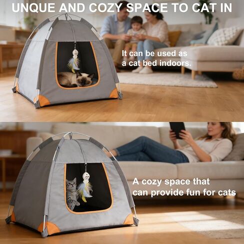 Portable Cat Tent for Indoor & Outdoor Use – UV Protection, Waterproof Pet Tent with Soft Cushion, Feather Toys, Easy Setup, Collapsible Cat House for Cats S in Kuwait