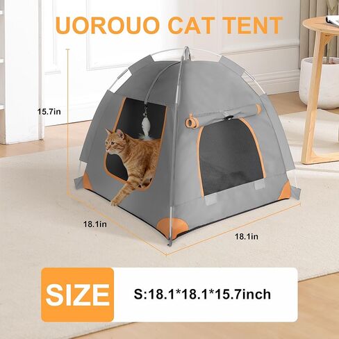 Portable Cat Tent for Indoor & Outdoor Use – UV Protection, Waterproof Pet Tent with Soft Cushion, Feather Toys, Easy Setup, Collapsible Cat House for Cats S in Kuwait