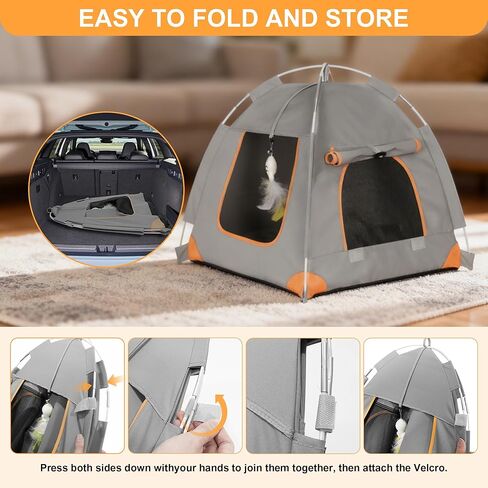 Portable Cat Tent for Indoor & Outdoor Use – UV Protection, Waterproof Pet Tent with Soft Cushion, Feather Toys, Easy Setup, Collapsible Cat House for Cats S in Kuwait
