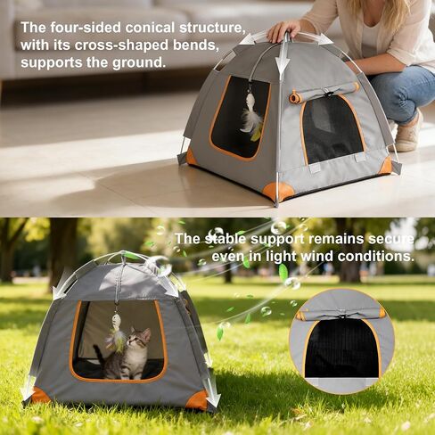 Portable Cat Tent for Indoor & Outdoor Use – UV Protection, Waterproof Pet Tent with Soft Cushion, Feather Toys, Easy Setup, Collapsible Cat House for Cats S in Kuwait