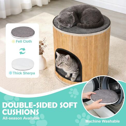 Cat Beds Indoor House, Handwoven Bamboo Cat Cave Pet Cube, Large Cat Houses, 2 Bed Mat, Foldable,Hideaway, 15.9x13.9 Inches, Living Room Bedroom Terrace Home Decoration Natural in Saudi Arabia