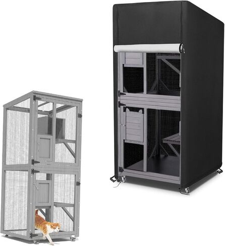 Outdoor Cat House Cover, Waterproof and Dustproof Protection Covers for Large Cat Cage CondoBlack(Cover Only) - 32" L x 32" W x 71" H inch in Kuwait