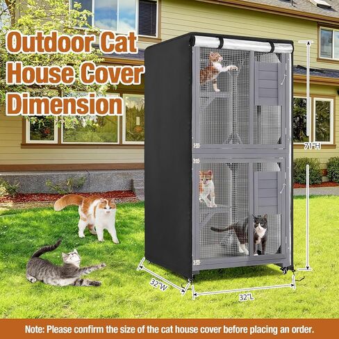 Outdoor Cat House Cover, Waterproof and Dustproof Protection Covers for Large Cat Cage CondoBlack(Cover Only) - 32" L x 32" W x 71" H inch in Kuwait