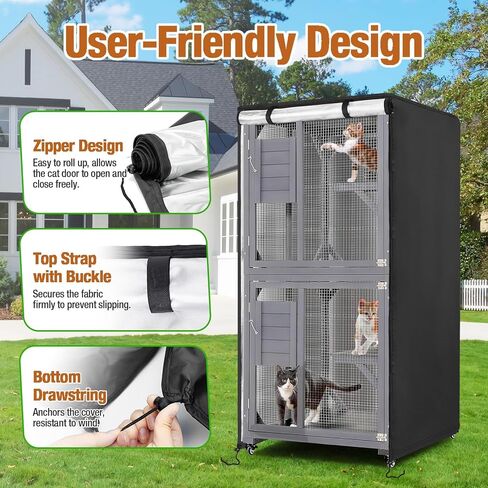 Outdoor Cat House Cover, Waterproof and Dustproof Protection Covers for Large Cat Cage CondoBlack(Cover Only) - 32" L x 32" W x 71" H inch in Kuwait
