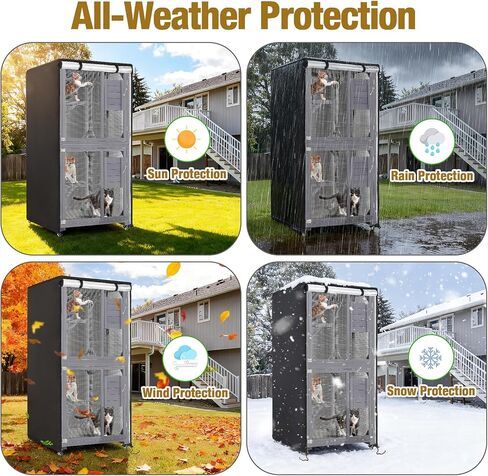 Outdoor Cat House Cover, Waterproof and Dustproof Protection Covers for Large Cat Cage CondoBlack(Cover Only) - 32" L x 32" W x 71" H inch in Kuwait