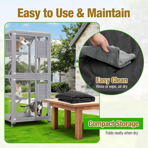 Outdoor Cat House Cover, Waterproof and Dustproof Protection Covers for Large Cat Cage CondoBlack(Cover Only) - 32" L x 32" W x 71" H inch in Kuwait
