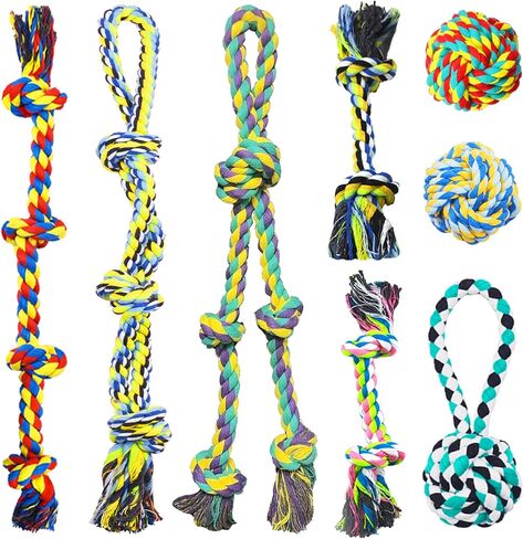 Natural Cotton Dog Rope Toys,Tough Tug of War Dog Toys for Large, Medium & Small Dogs, Tough Dog Rope Toys for Aggressive Chewers, Helps Clean Teeth & Prevent Furniture Destruction(8PCS) in Kuwait
